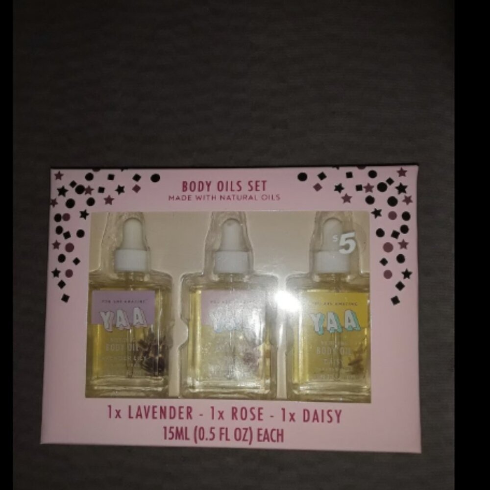 Y.A.A YOU ARE AMAZING SCENTED BODY OIL SET LAVENDER ROSE DAISY 4 UR PUMPKIN